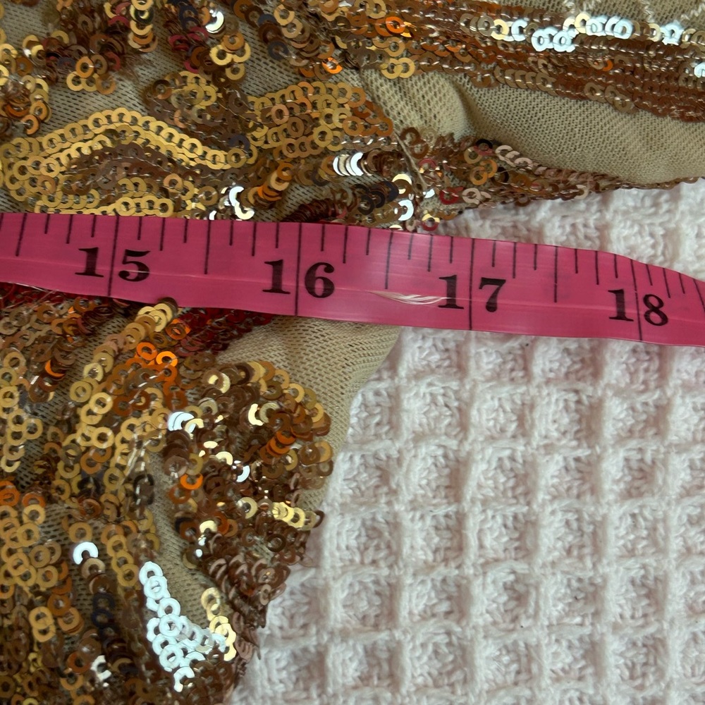 Betsy & Adam elegant vintage glamour long sleeve Sequined Gown in Champagne, 8 - Picture 9 of 12